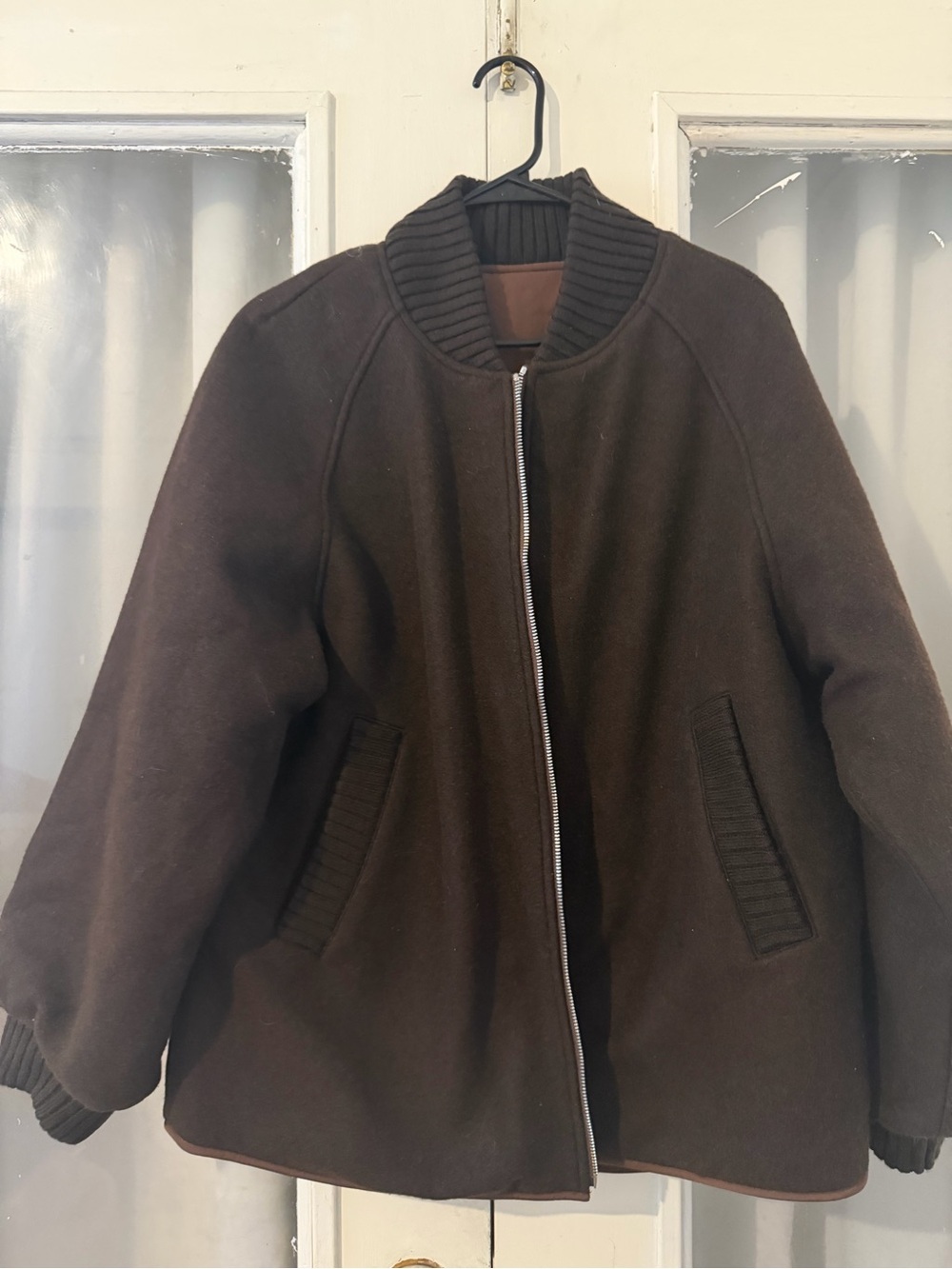 Varley Dark Brown Wool Bomber Jacket - Reversible